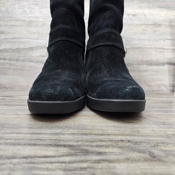 UGG Gissella Womens Suede Sheepskin Shearling Wedge Zip Black Ankle Boots 5593 - Picture 5 of 14